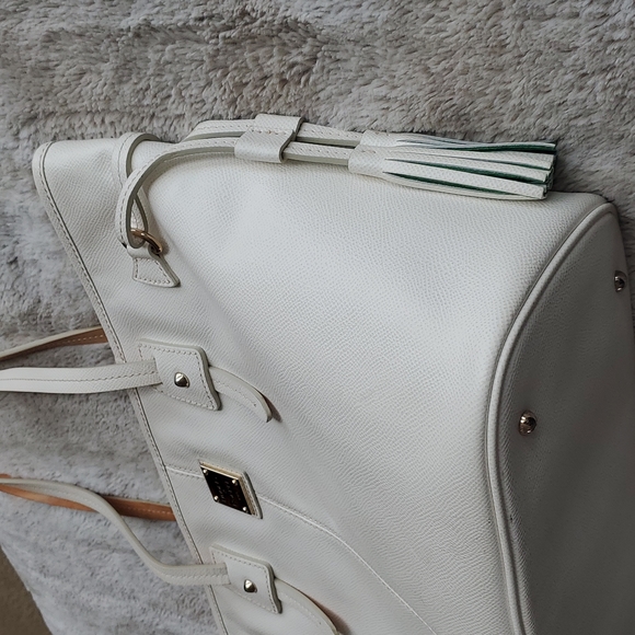 Dooney & Bourke White Pebbled Leather Large Davis Tassel Shopper Tote Bag Purse - Picture 3 of 15